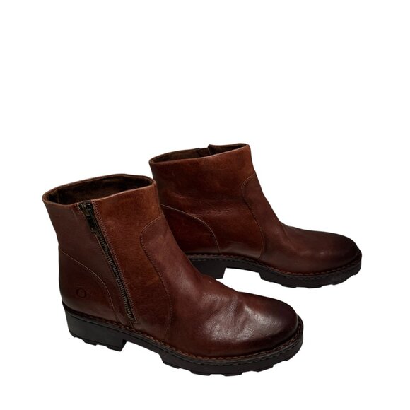 Born Women Tricia Brown Leather Moto Biker Zip Ankle Boots size 11 NEW - Picture 3 of 5